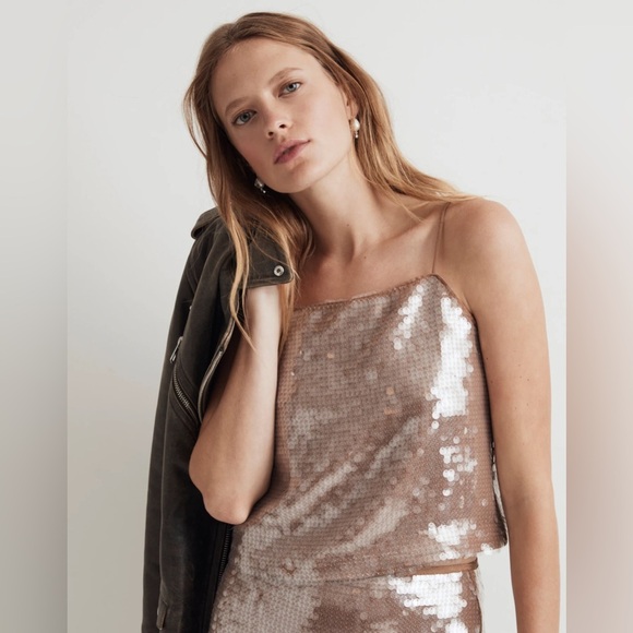 NWT Madewell Fallen Timber Sequin Square-Neck Cami Size Large